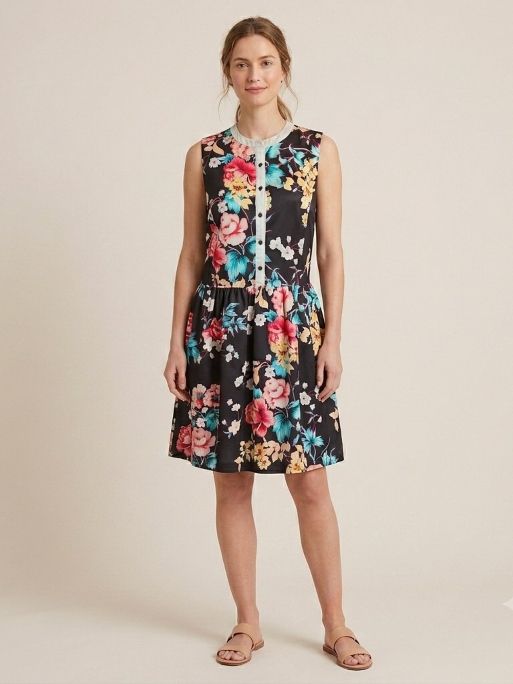 Kensie Floral Sleeveless A-Line Dress in Black Size 12